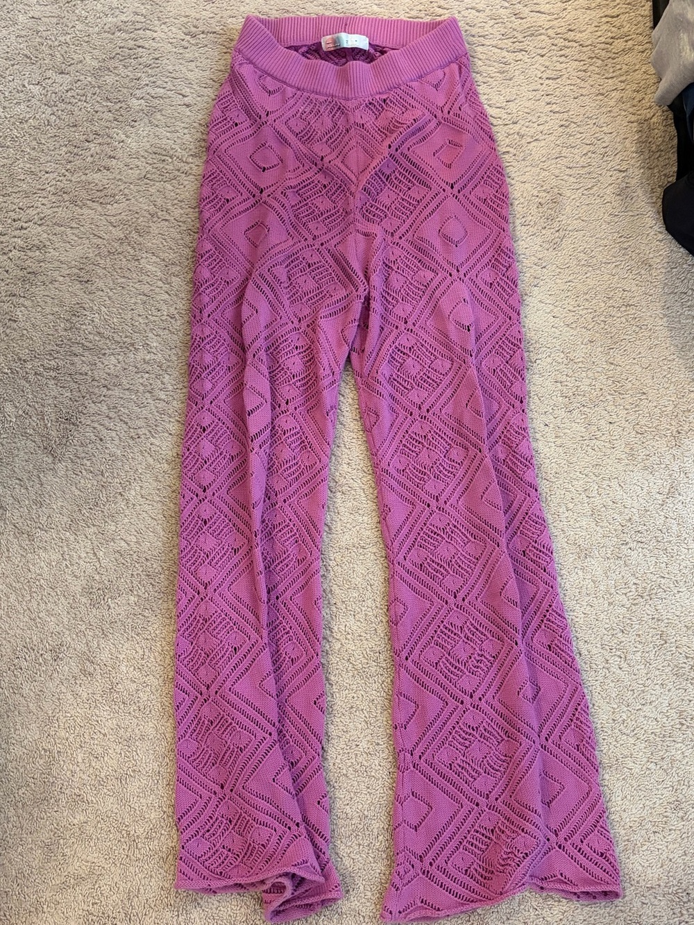 Free People Beach-  Pink Crochet Knit Wide-Leg Pants